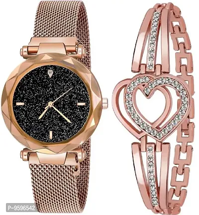 Zuperia Fancy Bracelet with Analog Watch for Girls & Women (Rose Gold1)