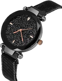 ZUPERIA Combo of Prism Glass Crystal Chain and Magnetic Strap Analog Watches for Men & Women (Black)-thumb2