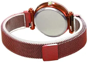 ZUPERIA Combo of Prism Glass Crystal Chain and Magnetic Strap Analog Watches for Men & Women (Red)-thumb3