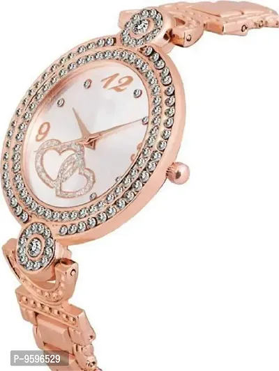 Zuperia Diamond Studded Rose Gold Watch & Bracelet Combo Set for Girls & Women-thumb3