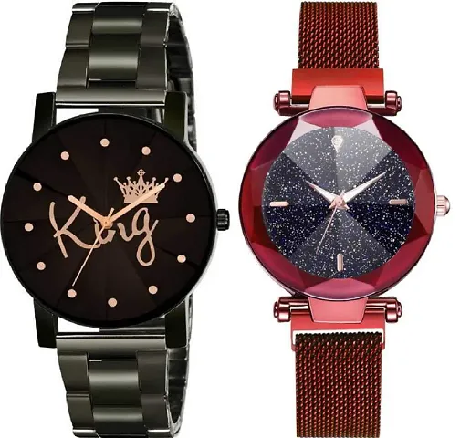 ZUPERIA Combo of Prism Glass Crystal Chain and Magnetic Strap Analog Watches for Men & Women