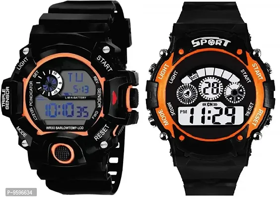 Zuperia Digital Men's & Boys' Watch (Orange Dial Black Colored Strap) (Pack of 2)