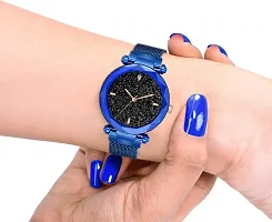 ZUPERIA Stainless Steel & Magnetic Chain Analog Watch Combo for Men & Women (Blue)-thumb4