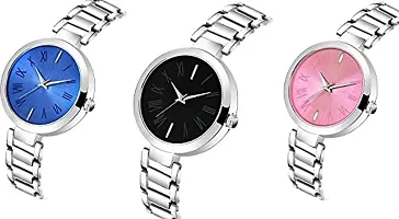 ZUPERIA Silver Metal Strap Analog Multi Color Dial Pack of 3 Combo Watches for Women and Girls-thumb1