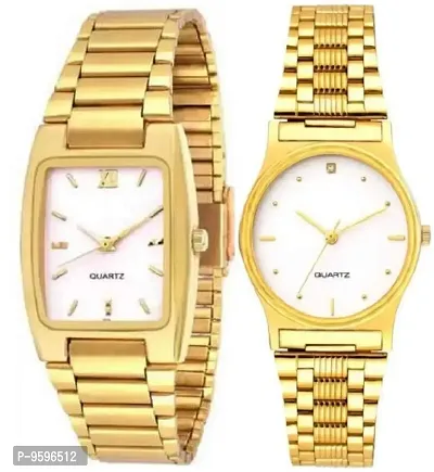ZUPERIA Analogue Men's Watch (White Dial Gold Colored Strap) (Pack of 2)