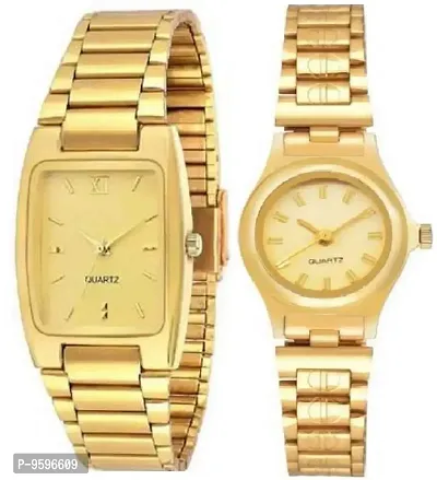 ZUPERIA Analogue Men's & Women's Watch (Gold Dial Gold Colored Strap) (Pack of 2)