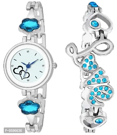 ZUPERIA Stylish & Sleek Blue Diamonds Studded Analogue Watch with Fancy Bracelet for Girls and Women (Blue Love)