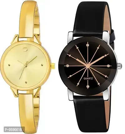 Zuperia Combo of Crystal Glass Leather Strap Watch and Bangle Analog Watch for Girls and Women