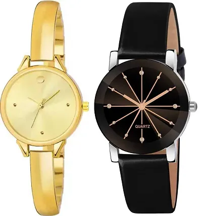 Zuperia Combo of Crystal Glass Leather Strap Watch and Bangle Analog Watch for Girls and Women