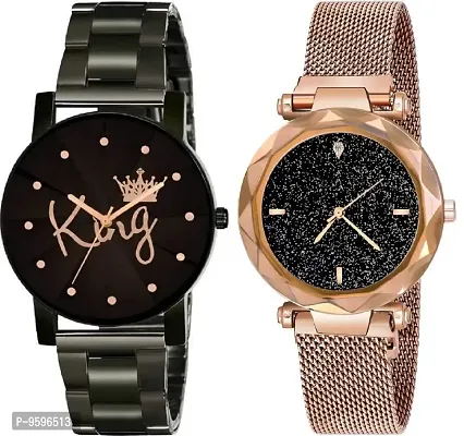 ZUPERIA Combo of Prism Glass Crystal Chain and Magnetic Strap Analog Watches for Men & Women (Rosegold)