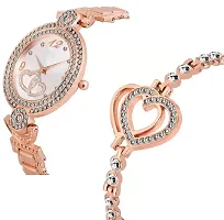 ZUPERIA Women's Diamond Studded Analogue White Dial Rose Gold Watch with 2 Hearts Bracelet-thumb1