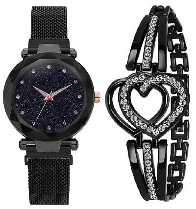 Stylish Metal Dial Analog Watch With Bracelet Pack Of 2