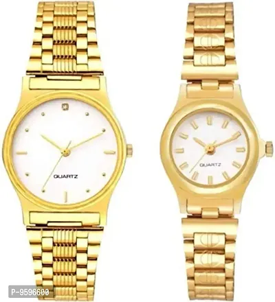 Zuperia Analogue Men & Women's Watch (White Dial Gold Colored Strap) (Pack of 2)