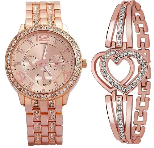 ZUPERIA Diamond Studded Analogue Watch with 2 Bracelets for Girls & Women (RG Gevna)