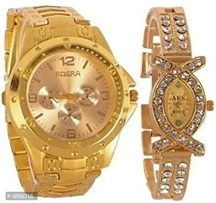 Blutech Combo Of 2 Analogue Gold Dial Mens And Womens Watch-15012