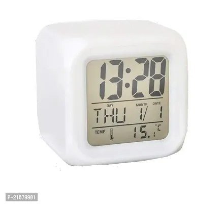 Plastic Digital Alarm Clock with Automatic 7 Colour Changing LED Date Time Temperature Digital Alarm Clock WHITE-thumb0