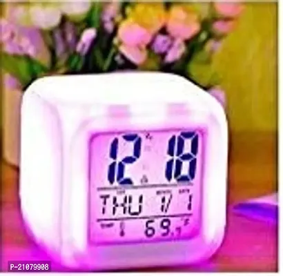 Plastic Digital Alarm Clock with Automatic 7 Colour Changing LED Date Time Temperature Digital Alarm Clock YELLOW 003-thumb0