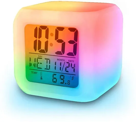 Plastic Digital Alarm Clock with Automatic 7 Colour Changing LED Date Time Temperature Digital Alarm Clock YELLOW
