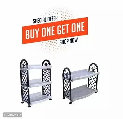 Homeglare 1 Plastic 3 Tier Rack And 1 Plastic 2 Tier Rackk Storage Shelf - Set Of 2 (Multicolor) (Color And Print May Vary)
