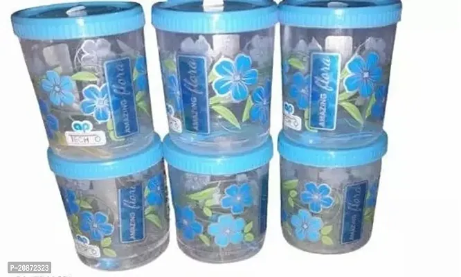 Storage Container Durable Plastic Floral Design Food Kitchen Organizer With Lid Pack Of 6 Blue-thumb0