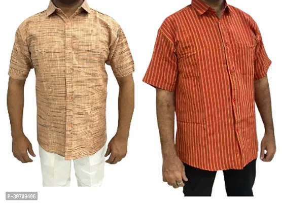 Reliable Multicoloured Cotton Short Sleeves Casual Shirt For Men Pack of 2-thumb0