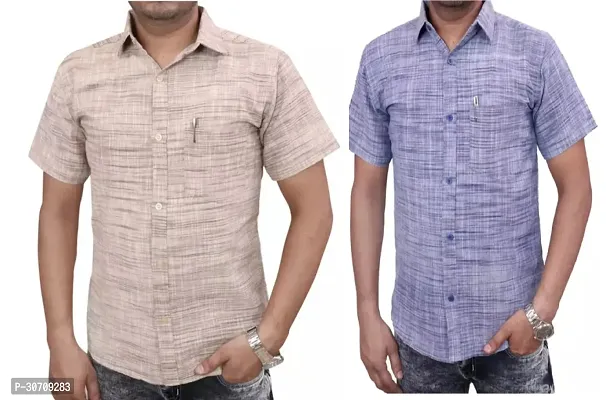 Reliable Multicoloured Cotton Short Sleeves Casual Shirt For Men Pack of 2-thumb0