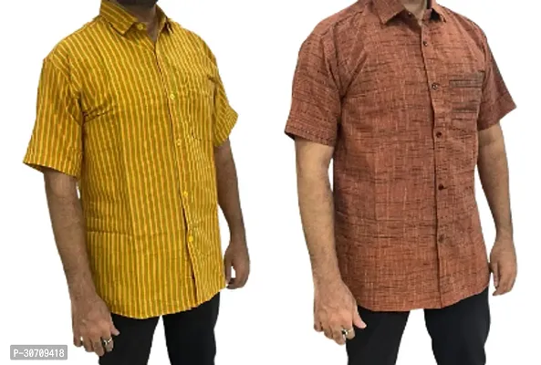 Reliable Multicoloured Cotton Short Sleeves Casual Shirt For Men Pack of 2-thumb0