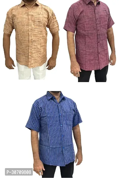 Reliable Multicoloured Cotton Short Sleeves Casual Shirt For Men Pack of 3