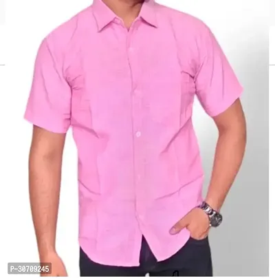 Reliable Pink Cotton Short Sleeves Casual Shirt For Men-thumb0