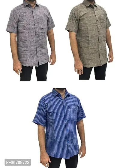 Reliable Multicoloured Cotton Short Sleeves Casual Shirt For Men Pack of 3-thumb0