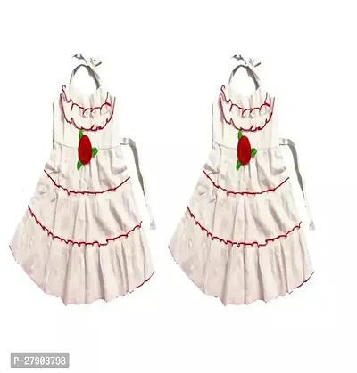 Stylish White Cotton Solid Frocks Dress For Girls Pack Of 2-thumb0