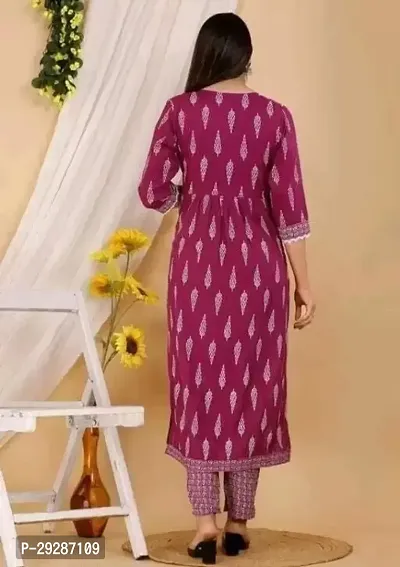 Women Printed Ethnic Dress Kurta Purple-thumb2