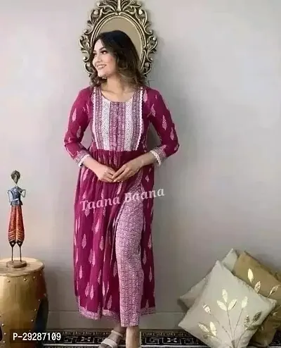 Women Printed Ethnic Dress Kurta Purple-thumb0