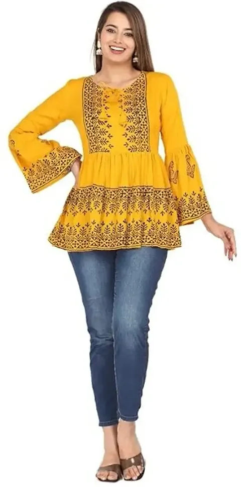 Party Printed Women Yellow Top