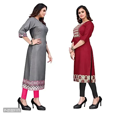 Fulavti Women's Kurti Grey Beauty and Redline (Combo Pack of 2)-thumb0