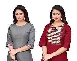 Fulavti Women's Kurti Grey Beauty and Redline (Combo Pack of 2)-thumb3