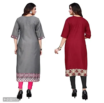 Fulavti Women's Kurti Grey Beauty and Redline (Combo Pack of 2)-thumb2