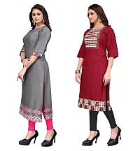 Fulavti Women's Kurti Grey Beauty and Redline (Combo Pack of 2)-thumb2