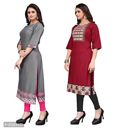 Fulavti Women's Kurti Grey Beauty and Redline (Combo Pack of 2)-thumb3