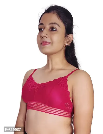 Buy za Padded Fancy Lace Bra with Adjustable Shoulder Straps Hooks  (Fits 28 to 36B) Soft Stretchable (Free Size, Maroon) Online In India At  Discounted Prices