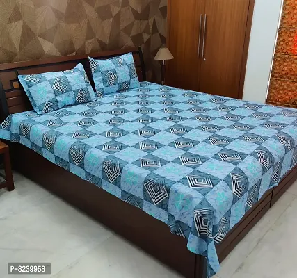 zebaya Home Pure Cotton 200TC Printed Bedsheet for Double Bed. (Size 90X100 Inch) with 2 Pillow Cover (Multicolor E)