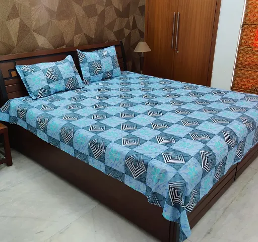 zebaya Home Pure Cotton 200TC Printed Bedsheet for Double Bed. (Size 90X100 Inch) with 2 Pillow Cover