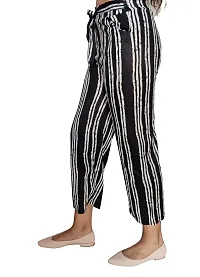 zebaya Women's Regular Fit Palazzo (Waist Size 28 to 30) Black  White Striped mid-Rise Parallel Trousers, has a Slip-on Closure, Two Pockets, Waist tie-up.-thumb2