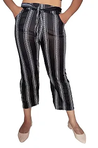 zebaya Girls's Regular Fit Palazzo Trouser Pants (Waist Size 28 to 30). Black  White Striped mid-Rise Parallel Trousers, has a Slip-on Closure, Two Pockets, Waist tie-up.-thumb1