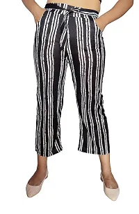 zebaya Women's Regular Fit Palazzo (Waist Size 28 to 30) Black  White Striped mid-Rise Parallel Trousers, has a Slip-on Closure, Two Pockets, Waist tie-up.-thumb1