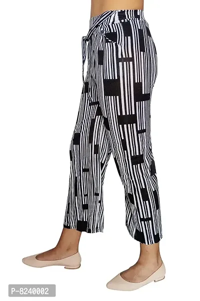 zebaya Girls's Regular Fit Palazzo (Waist Size 28 to 30) Black  White Striped mid-Rise Parallel Trousers, has a Slip-on Closure, Waist tie-up  Two Pockets-thumb0