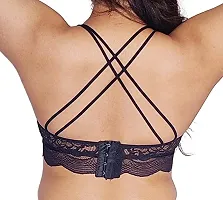 zebaya Padded Fancy Lace Bra (Fits 28 to 36B) with Adjustable Shoulder Straps  Hooks. (Free Size, Black)-thumb2