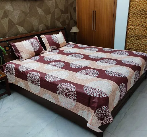 zebaya Home Pure Cotton 200TC Printed Bedsheet for Double Bed. (Size 90X100 Inch) with 2 Pillow Cover