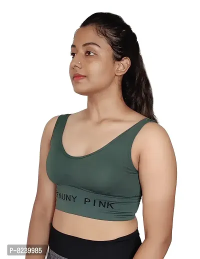 zebaya Free Size Sports Bra for Women/Girl's. (Fits 28 to 34B) Removable Pads - Light Weight, Soft  Stretchable (Free Size, Green)-thumb0