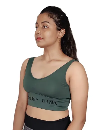 zebaya Free Size Sports Bra for Women/Girl's. (Fits 28 to 34B) Removable Pads - Light Weight, Soft  Stretchable (Free Size, Green)